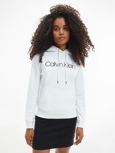 Calvin Klein Ruhák HU415995 | Calvin Klein Organic Cotton Logo Női Kapucnis Pulóver Világos Fehér